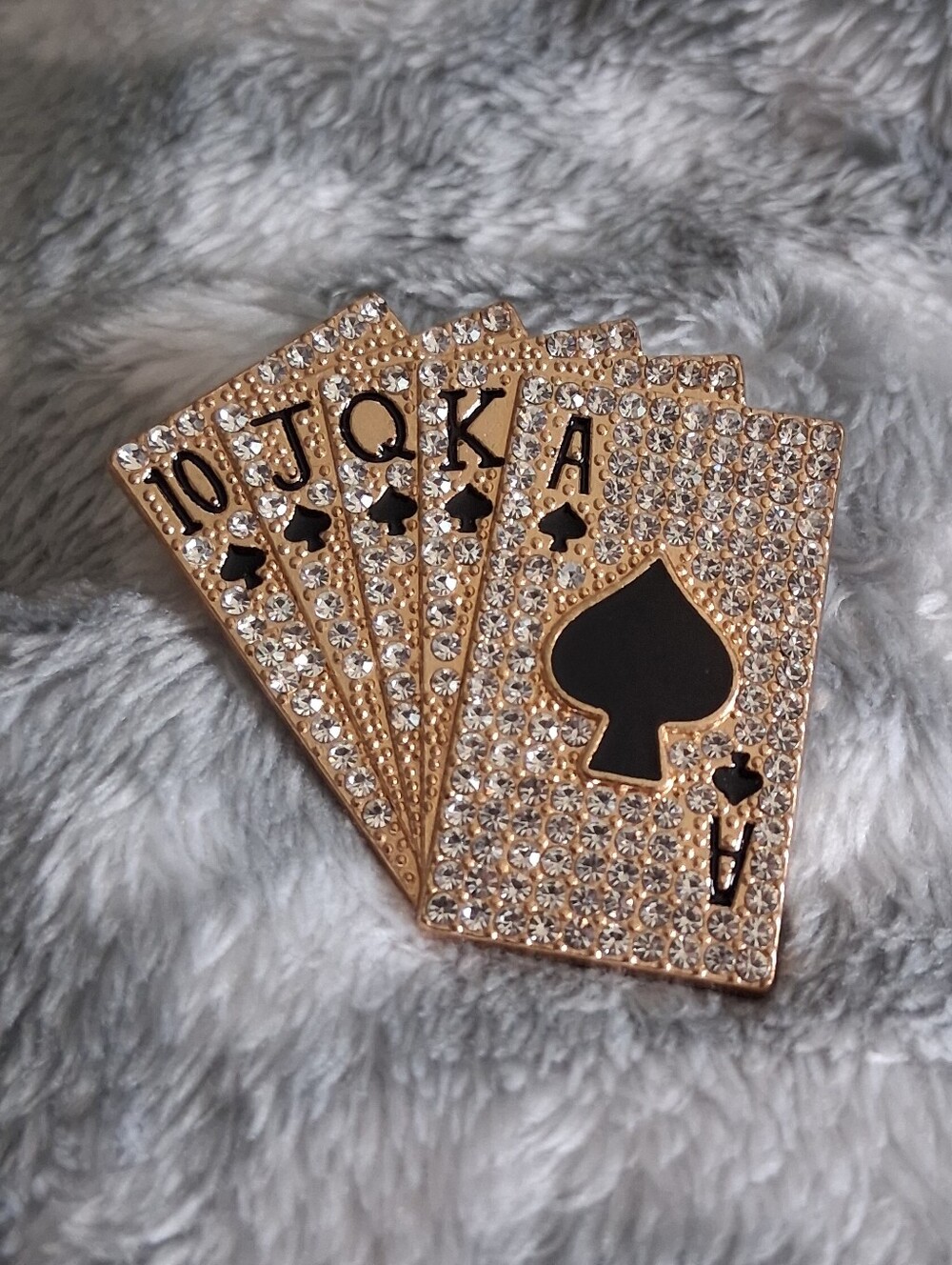Rhinestone Playing Card Brooch